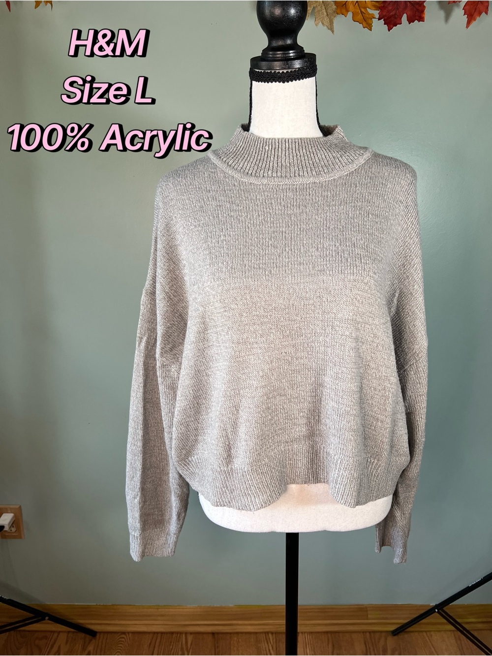 H&M Women's Light Gray Mock Neck Sweater 100% Acrylic Size L